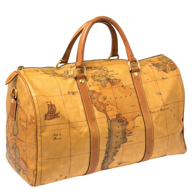 Pre Owned Alivero Martini 1A Classe Tan Geo Print Coated Canvas and Leather Duffel Bag