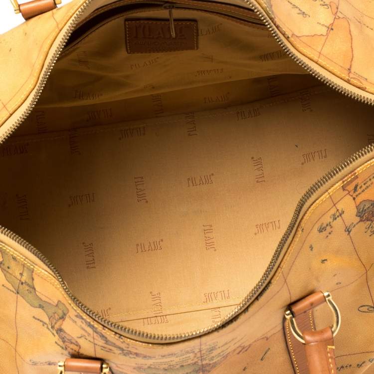Pre Owned Alivero Martini 1A Classe Tan Geo Print Coated Canvas and Leather Duffel Bag