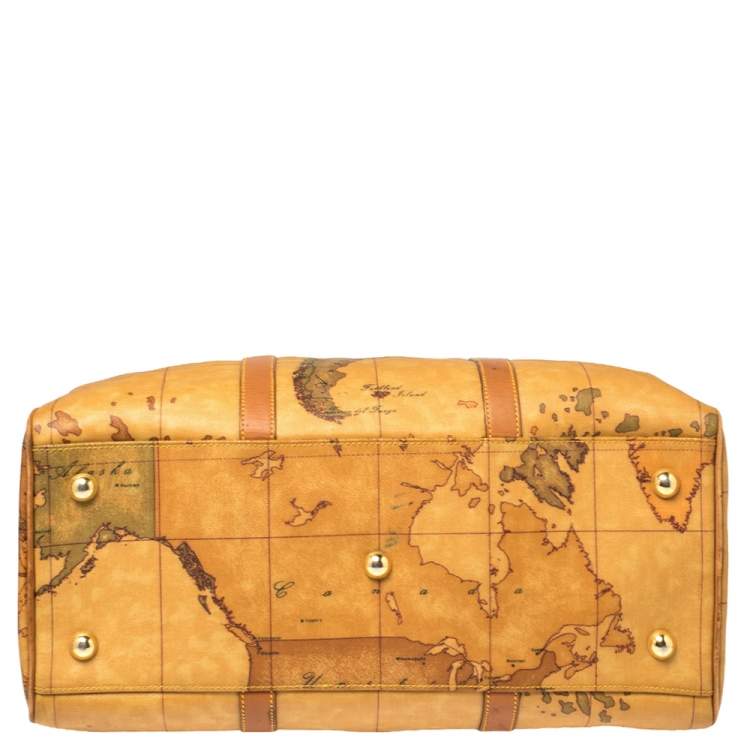 Pre Owned Alivero Martini 1A Classe Tan Geo Print Coated Canvas and Leather Duffel Bag