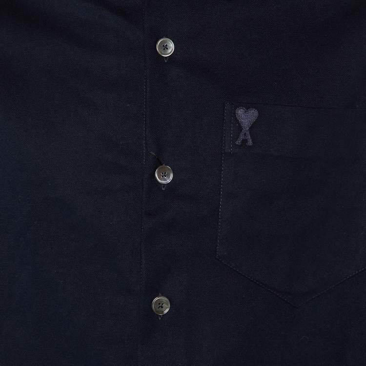 Pre Owned Ami Navy Blue Embroidered Detail Ami De Coeur Cotton Shirt S