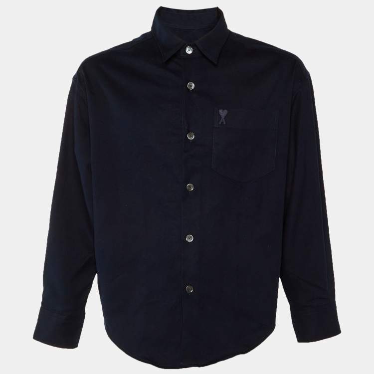 Pre Owned Ami Navy Blue Embroidered Detail Ami De Coeur Cotton Shirt S