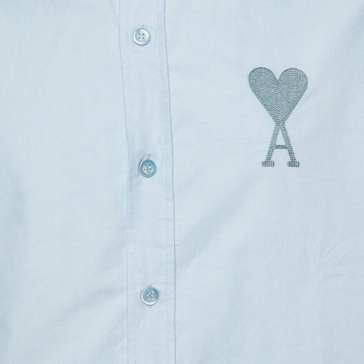 Pre Owned Ami Alexander Mattiussi Light Blue Monogram Embroidered Ami De Coeur Shirt M