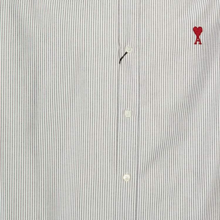 Pre Owned Ami White/Black Striped Cotton Button Down Shirt M