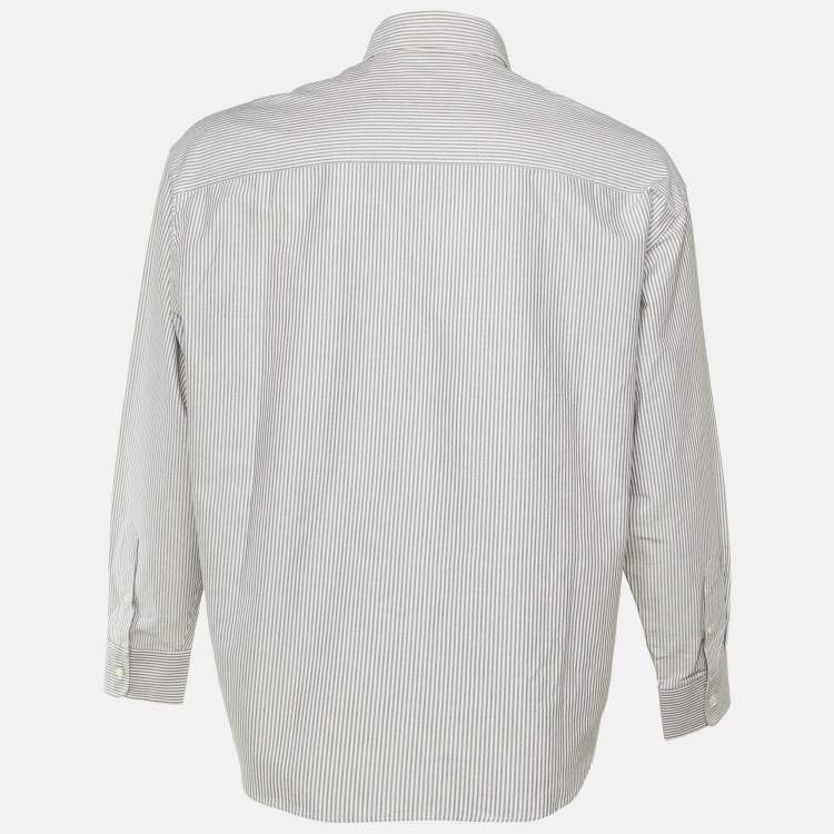 Pre Owned Ami White/Black Striped Cotton Button Down Shirt M