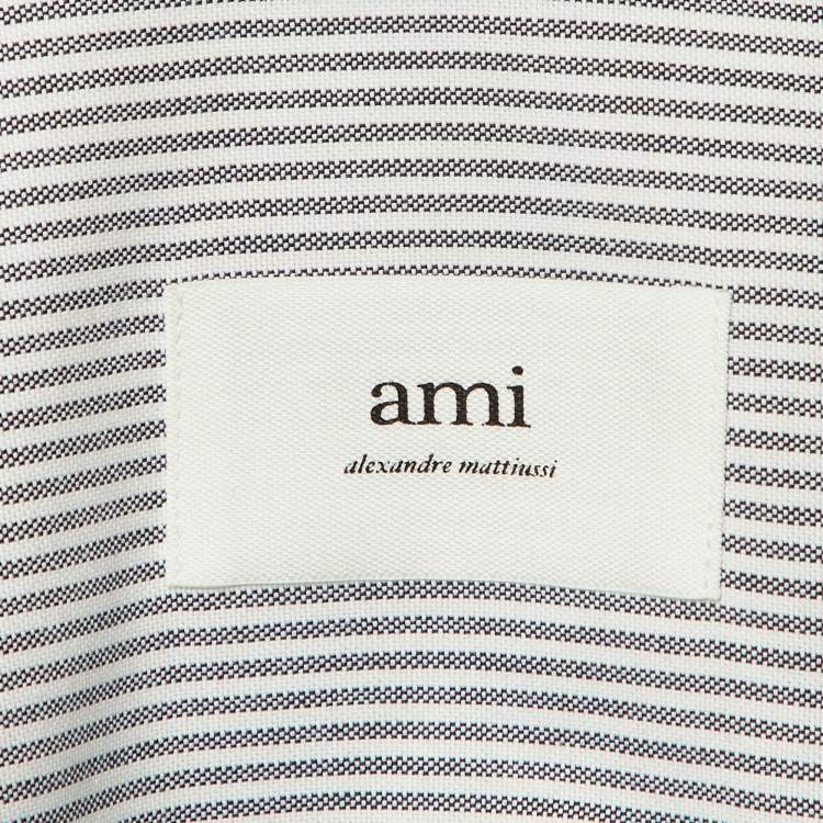 Pre Owned Ami White/Black Striped Cotton Button Down Shirt M
