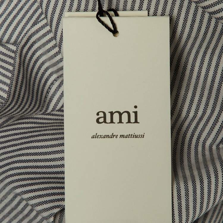 Pre Owned Ami White/Black Striped Cotton Button Down Shirt M