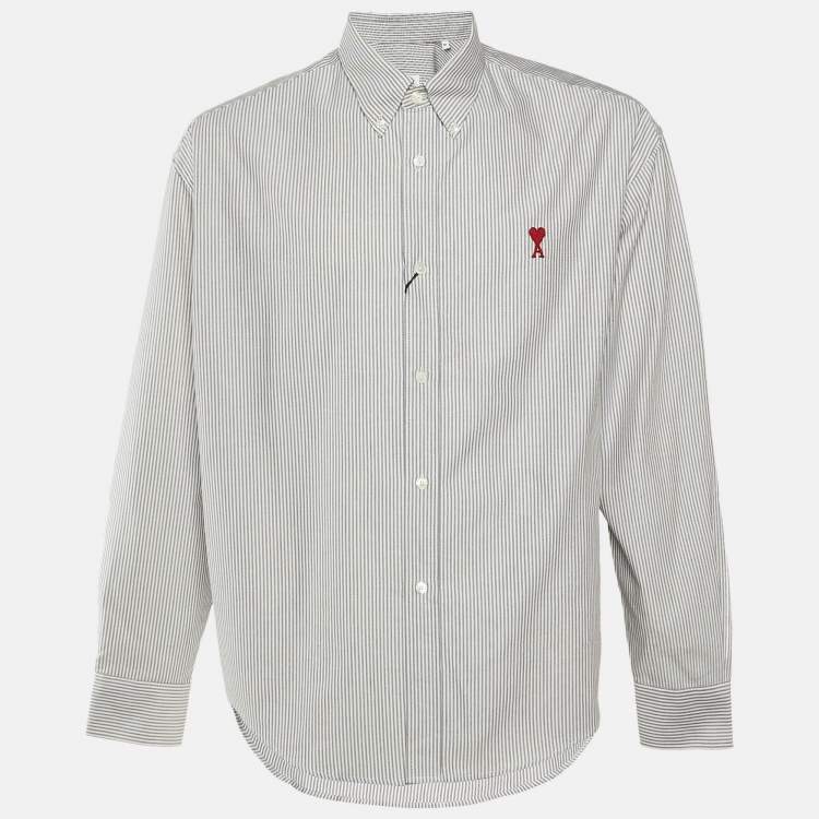 Pre Owned Ami White/Black Striped Cotton Button Down Shirt M