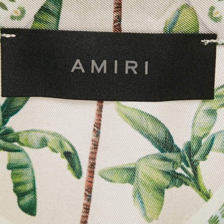 Pre Owned Amiri Alabaster White Palm Print Silk Bowling Shirt XXL