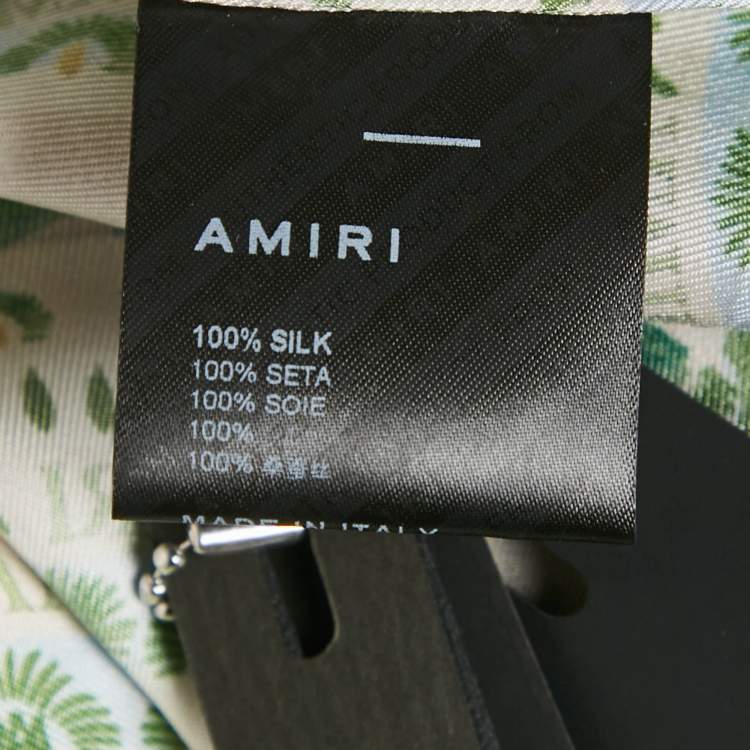 Pre Owned Amiri Alabaster White Palm Print Silk Bowling Shirt XXL