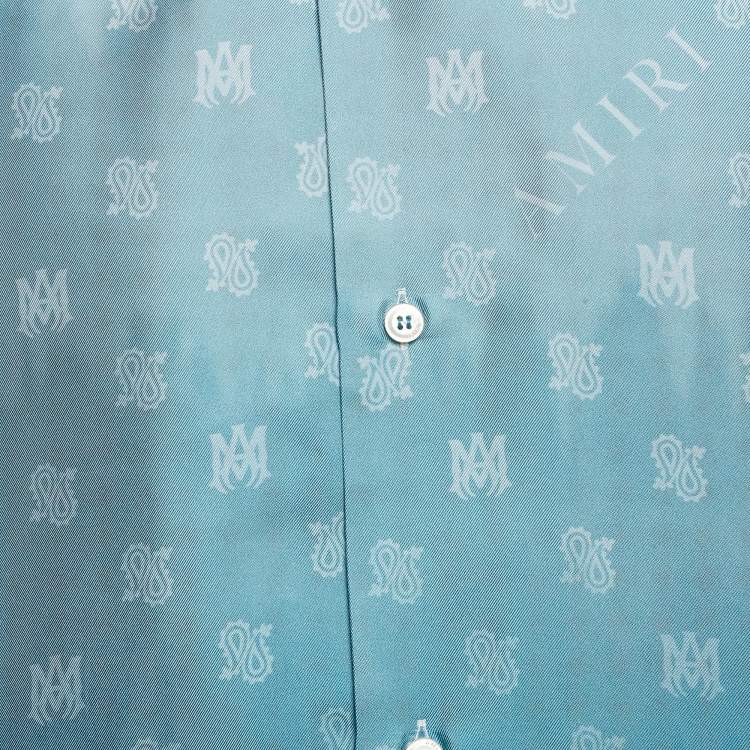 Pre Owned Amiri Ashley Blue Micro MA and Paisley Print Silk Shirt XXL