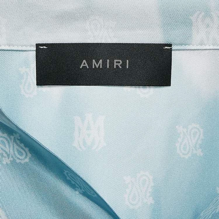 Pre Owned Amiri Ashley Blue Micro MA and Paisley Print Silk Shirt XXL