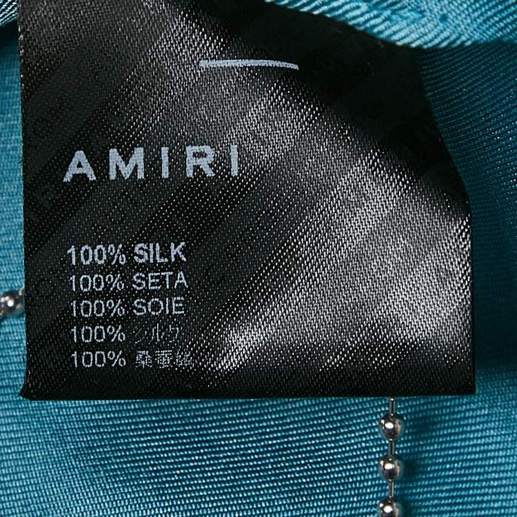Pre Owned Amiri Ashley Blue Micro MA and Paisley Print Silk Shirt XXL