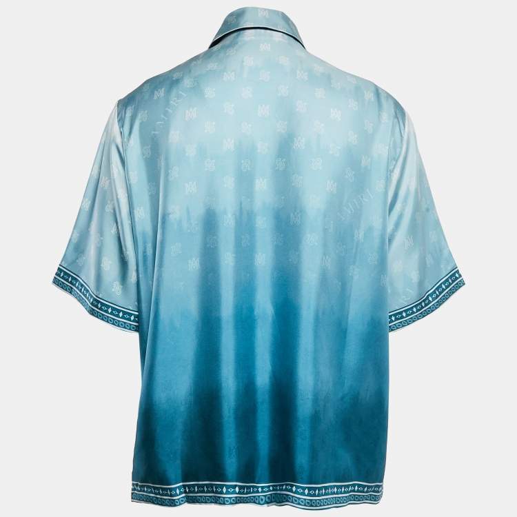 Pre Owned Amiri Ashley Blue Micro MA and Paisley Print Silk Shirt XXL