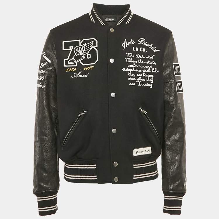 Pre Owned Amiri Black Embroidered Wool and Leather Varsity Jacket S