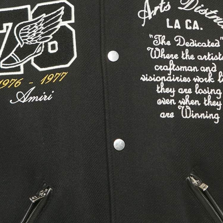 Pre Owned Amiri Black Embroidered Wool and Leather Varsity Jacket S