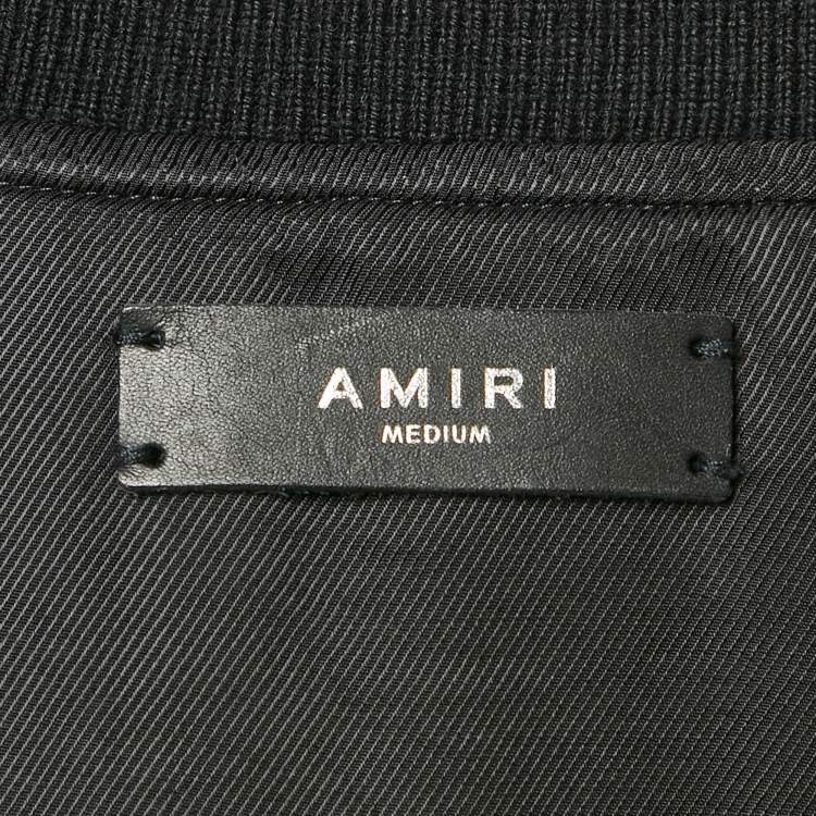 Pre Owned Amiri Black Embroidered Wool and Leather Varsity Jacket S