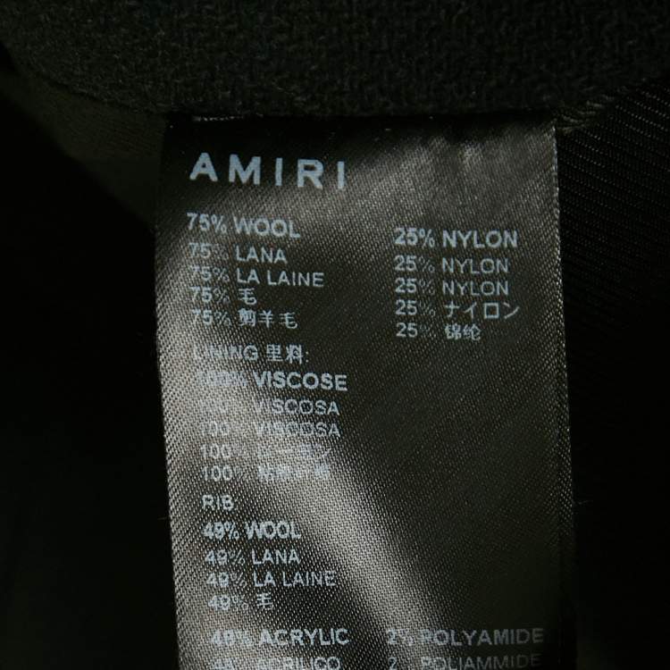 Pre Owned Amiri Black Embroidered Wool and Leather Varsity Jacket S