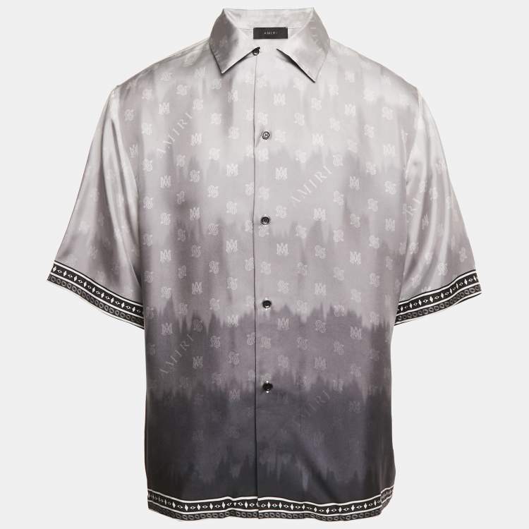 مملوكة مسبقًا Amiri Grey Micro Paisley Print Silk Bowling Shirt XXL