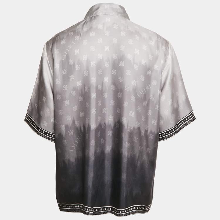 مملوكة مسبقًا Amiri Grey Micro Paisley Print Silk Bowling Shirt XXL