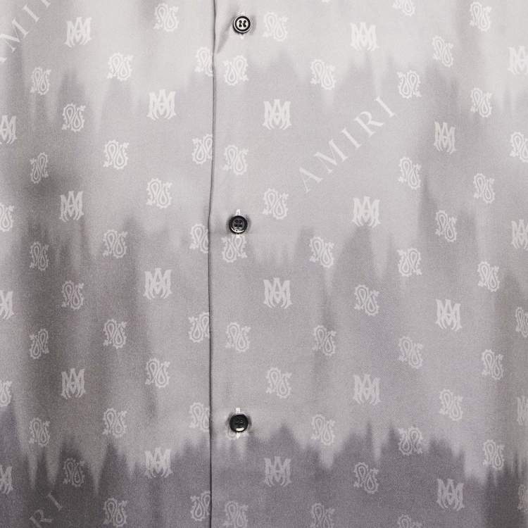 مملوكة مسبقًا Amiri Grey Micro Paisley Print Silk Bowling Shirt XXL