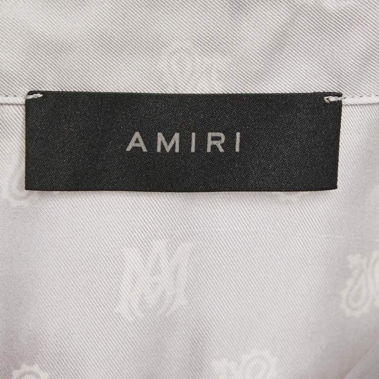 مملوكة مسبقًا Amiri Grey Micro Paisley Print Silk Bowling Shirt XXL