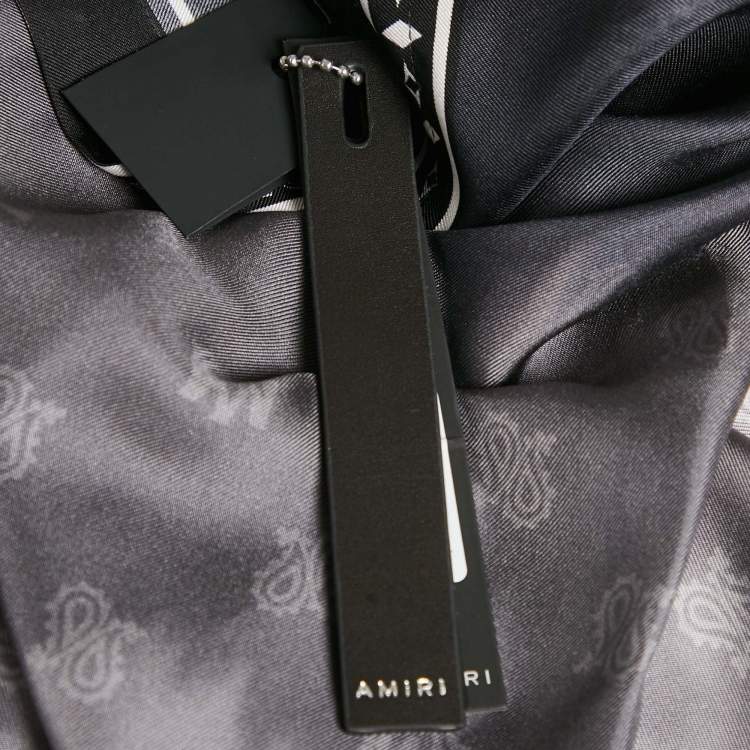 مملوكة مسبقًا Amiri Grey Micro Paisley Print Silk Bowling Shirt XXL
