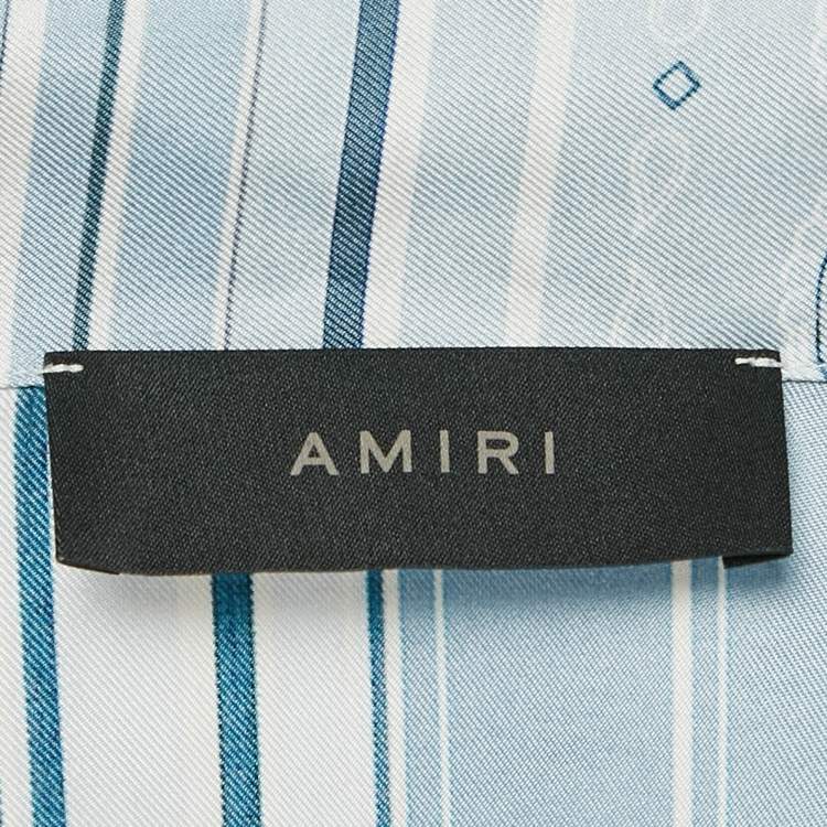 مملوكة مسبقًا Amiri Blue Bandana Floral Print Silk Short Sleeve Shirt XXL