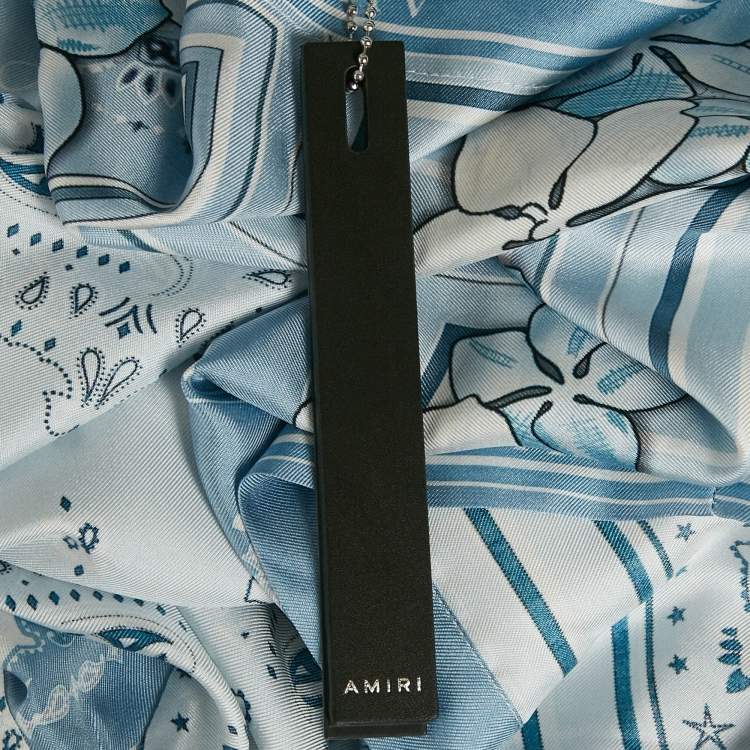 مملوكة مسبقًا Amiri Blue Bandana Floral Print Silk Short Sleeve Shirt XXL