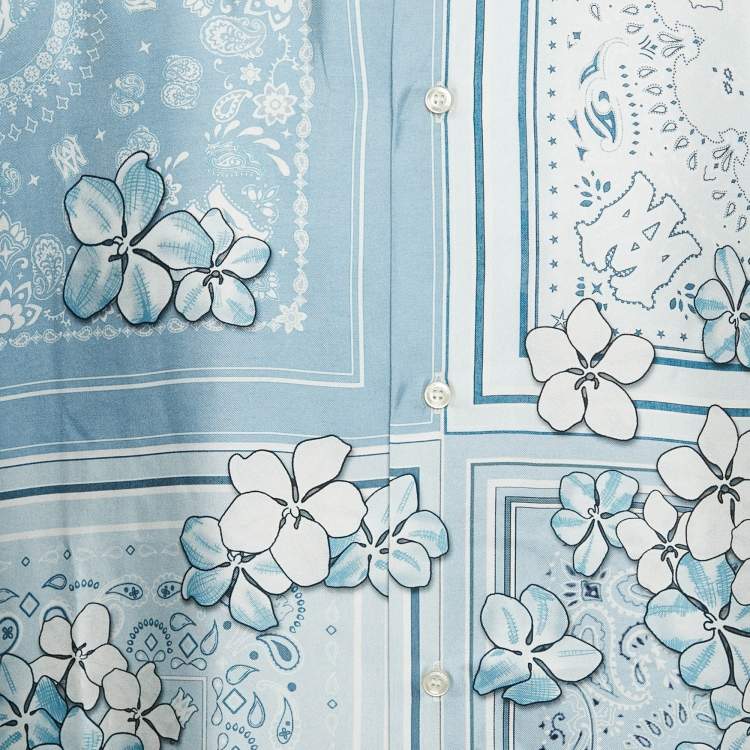 مملوكة مسبقًا Amiri Blue Bandana Floral Print Silk Short Sleeve Shirt XXL