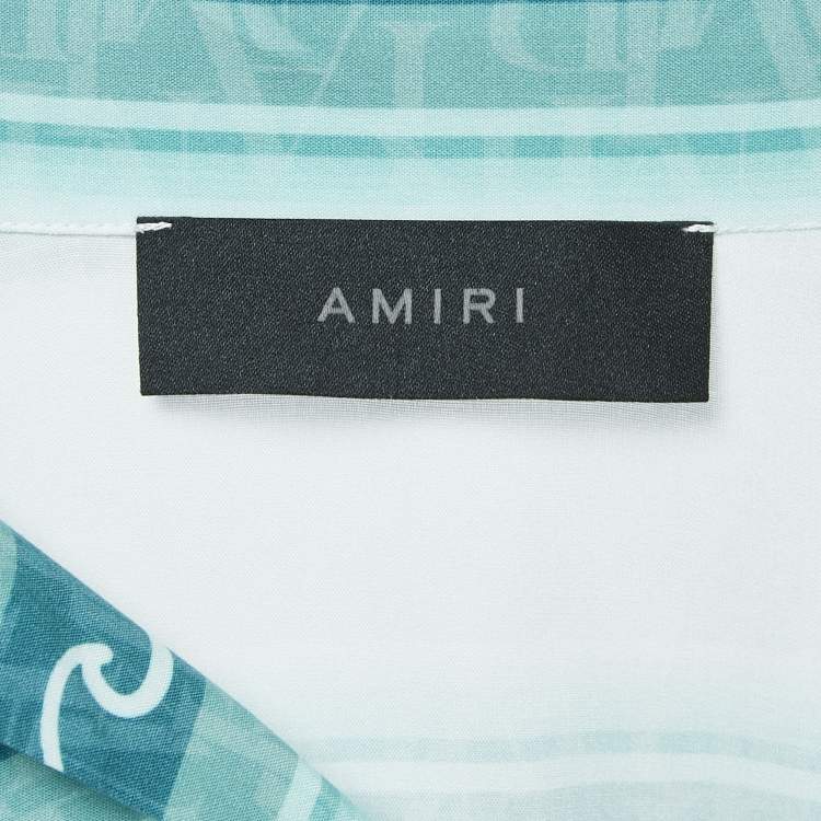 Pre Owned Amiri Blue Wave Baja Stripe Crepe Short Sleeve Shirt XL