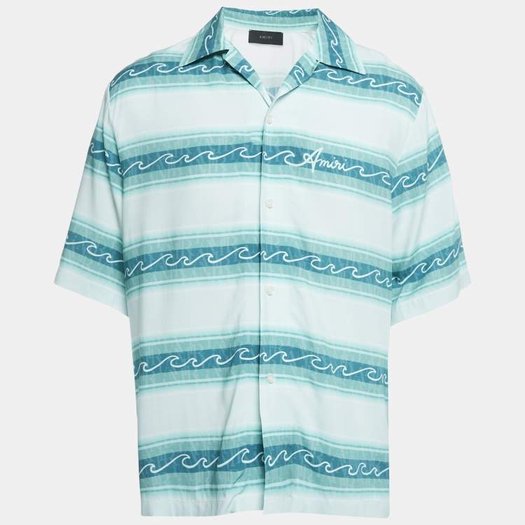Pre Owned Amiri Blue Wave Baja Stripe Crepe Short Sleeve Shirt XL