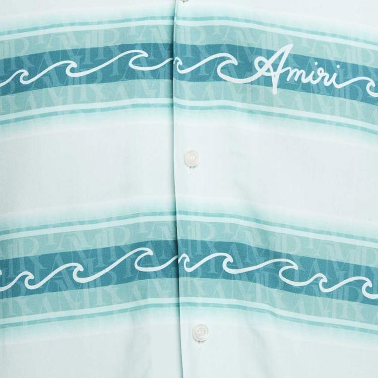 Pre Owned Amiri Blue Wave Baja Stripe Crepe Short Sleeve Shirt XL