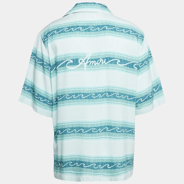Pre Owned Amiri Blue Wave Baja Stripe Crepe Short Sleeve Shirt XL