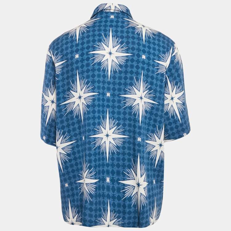 Pre Owned Amiri Blue Startburst Print Crepe Champ Shirt XL