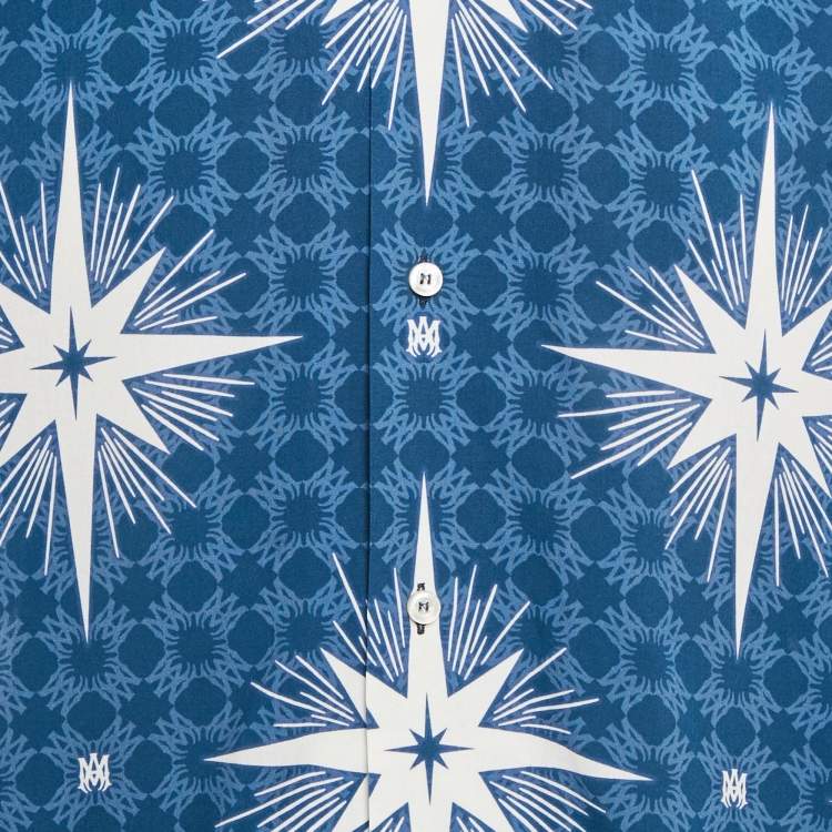 Pre Owned Amiri Blue Startburst Print Crepe Champ Shirt XL