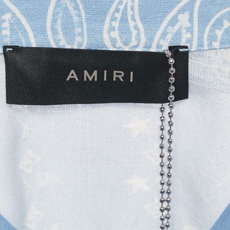Pre Owned Amiri Blue Bandana Watercolor Cotton Camp Shirt M
