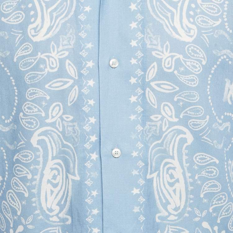 Pre Owned Amiri Blue Bandana Watercolor Cotton Camp Shirt M