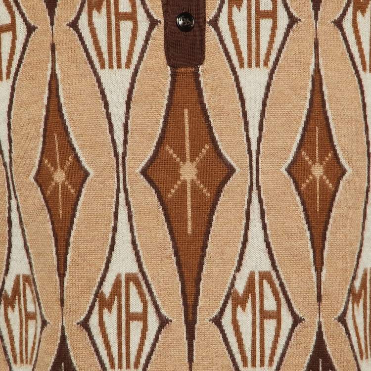 Pre Owned Amiri Brown Argyle Jacquard Wool Polo T-Shirt L