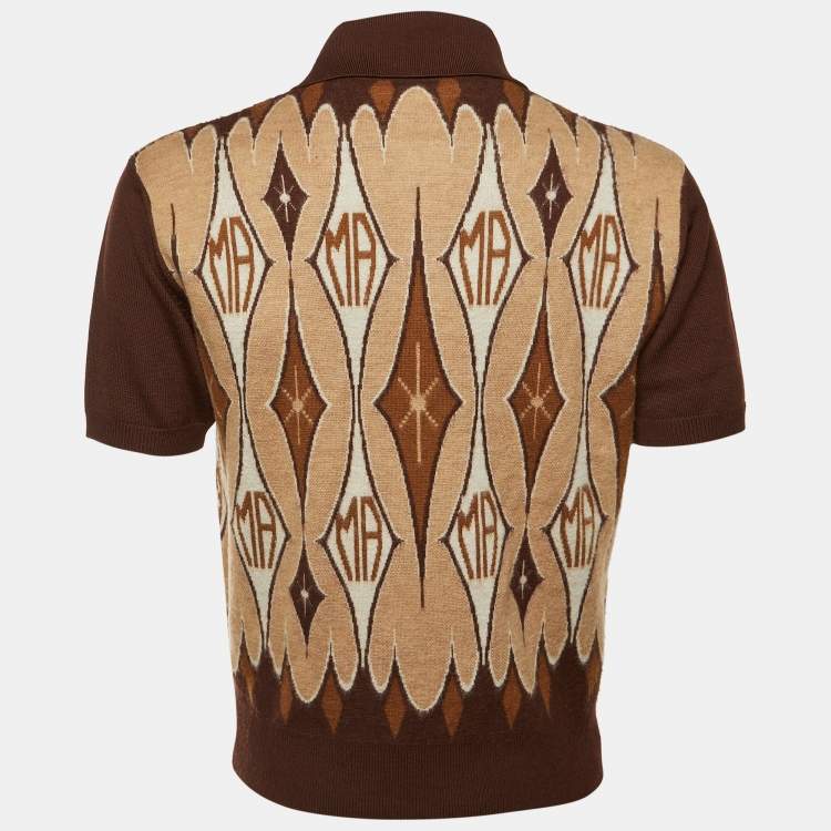 Pre Owned Amiri Brown Argyle Jacquard Wool Polo T-Shirt L