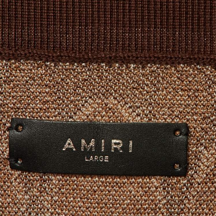 Pre Owned Amiri Brown Argyle Jacquard Wool Polo T-Shirt L