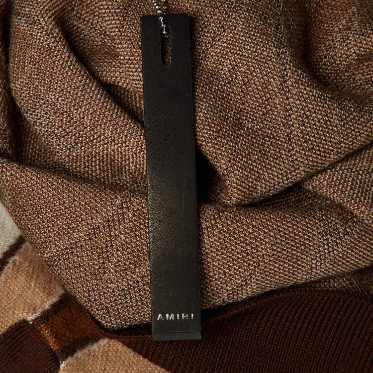 Pre Owned Amiri Brown Argyle Jacquard Wool Polo T-Shirt L