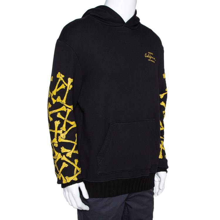 Amiri Black & Yellow Bones Print Cotton Pullover Hoodie M Amiri | TLC