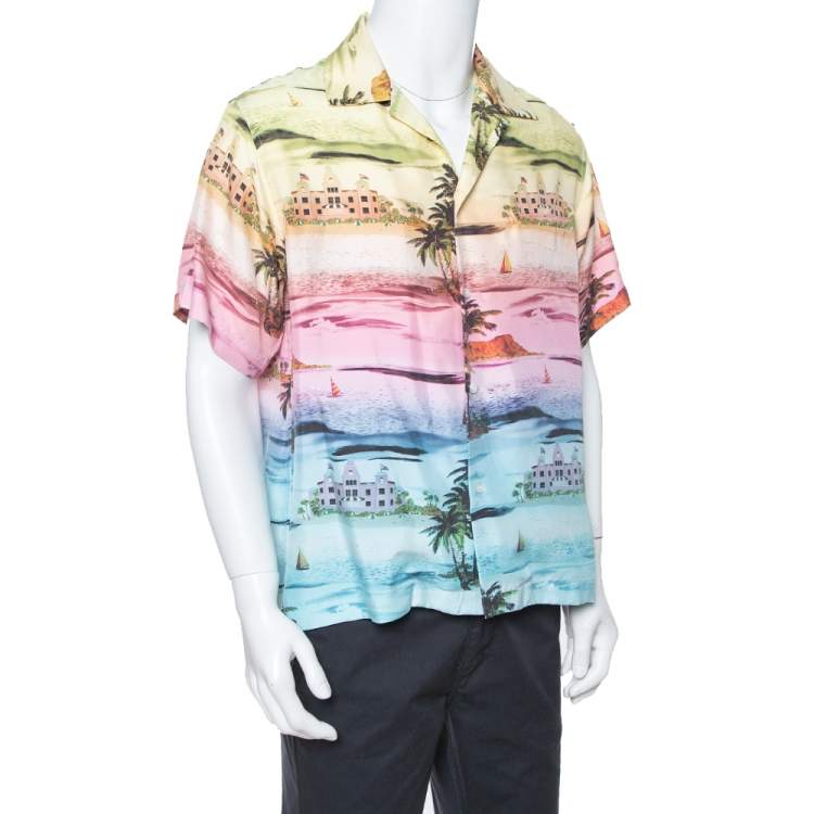 Pre Owned Amiri Multicolor Beverly Hills Print Silk Short Sleeve Hawaiian Shirt L