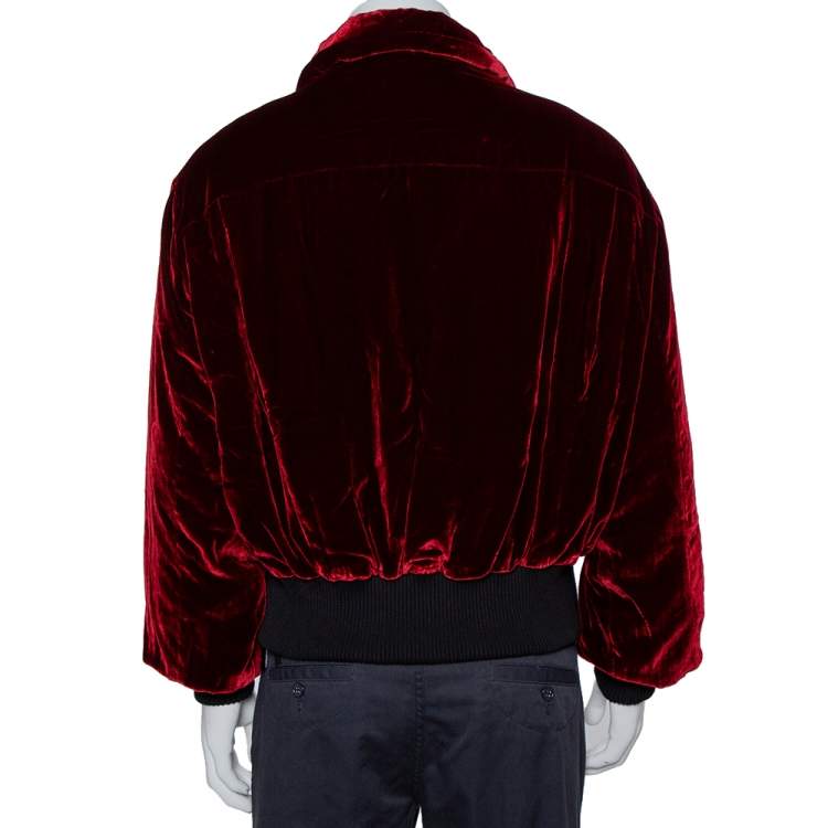 Pre Owned Amiri Red Velvet Zip Front Oversized Jacket XS