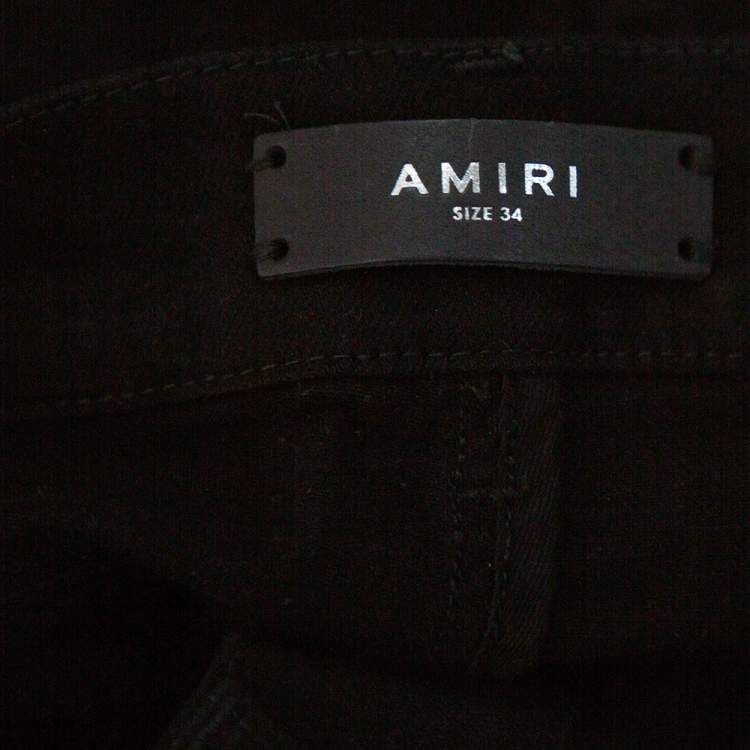 Pre Owned Amiri Black Denim Leather Patched Knee Detail Distressed Jeans L