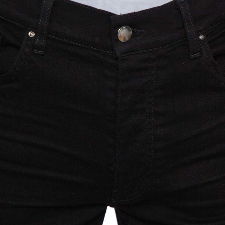 Pre Owned Amiri Black Denim Leather Patched Knee Detail Distressed Jeans L