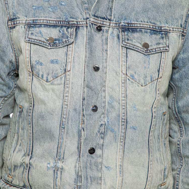 Pre Owned Amiri Blue Distressed Denim Reversible Trucker Bomber Jacket S