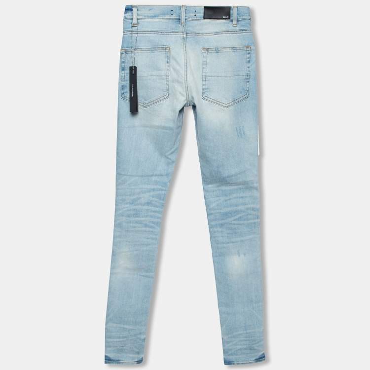 Amiri Indigo Light Wash Denim Distressed Art Patch Jeans XS