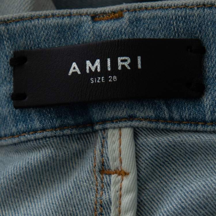 Pre Owned Amiri Indigo Light Wash Denim Distressed Art Patch Jeans XS