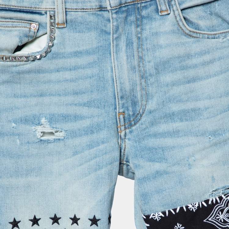 Pre Owned Amiri Indigo Light Wash Denim Distressed Art Patch Jeans XS